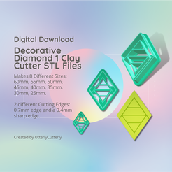 Cover-7.png 3D file Decorative Diamond 1 Clay Cutter - Vintage STL Digital File Download- 8 sizes and 2 Earring Cutter Versions, cookie cutter・3D printing template to download