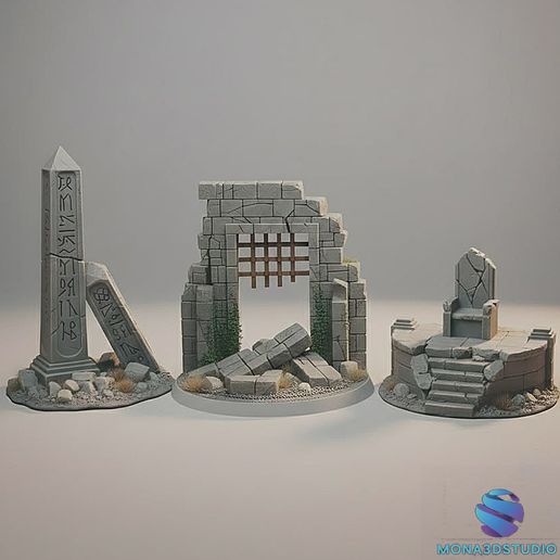Ancient Ancestral Ruins - Obelisk, Throne, Ruined Gate Set - Pre-supported