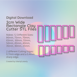 Cover-6.png Archivo 3D Cortador de arcilla rectangular de 2 cm de ancho - Descarga de archivo digital STL - 12 tamaños y 2 versiones de cortador Pendientes, colgante, pasador・Objeto de impresión 3D para descargar