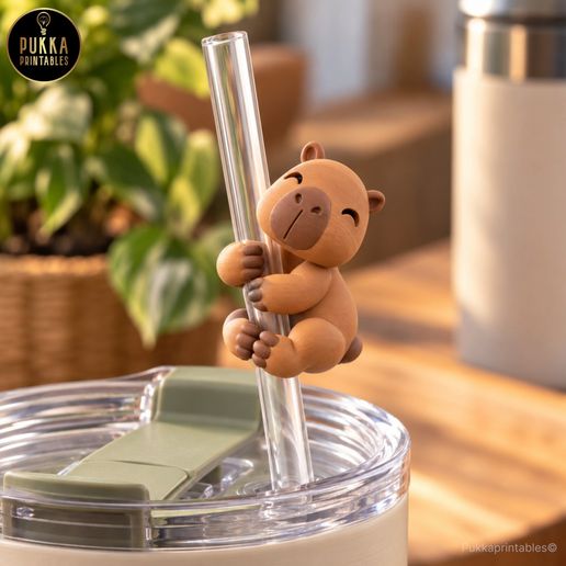 Capybara Straw Hugging Topper STL – 3D Printable Tumbler Accessory