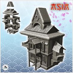 1-PREM.jpg STL file Oriental building with terrace and access staircase (3) - Medieval Asia Feudal Asian Traditionnal Ninja Oriental・3D printer design to download