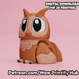 Owl.png Articulated Owl STL & 3MF – Flexi Print in place animal (Fidget Toy)