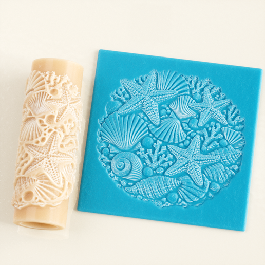Coastal Starfish & Seashell Texture Roller STL File – Digital Download