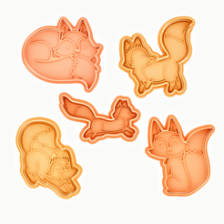 foxes-cutters.png cute fox cookie cutter and stamp. set of 5 cute foxes cookie cutters and stamps