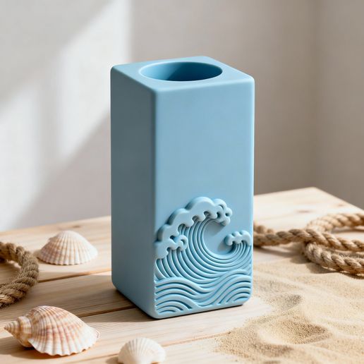Ocean Wave Holder Vase 3D Print STL File - Coastal Decor