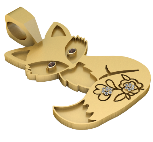Gemstone Floral Fox Gold Pendant