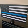 20231002_125751.jpg US  The Thin Blue Line Double Sided Flag Police Law Enforcement Memorial Stars and Stripes With Stand Easy Print