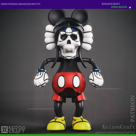 ヘルファイア　スカルミッキー　kaws 💀 Skeleton Aviator Mickey-KAWS COMPANION・ 3D File for 3D