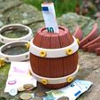 e5bfa804-89e7-4d91-9df0-9067f7caa3c2.jpg Barrel money box with Realistic wood surface