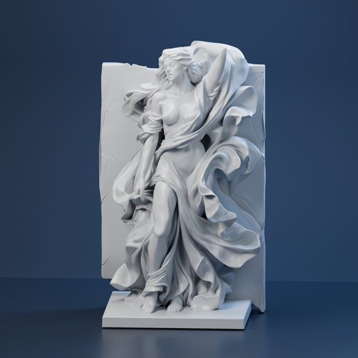 Woman in Swirling Drapery Relief - Classical Panel STL