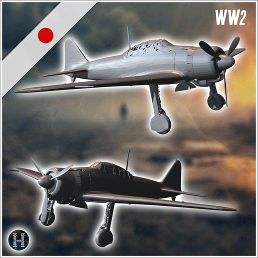 3.jpg Mitsubishi A6M Zero Zeke, avião de combate de longo alcance baseado em porta-aviões (8) - Segunda Guerra Mundial Segunda Frente de Campanha Tabletop Mini Japão Japonês Ásia