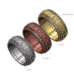 Celtic-flower-Diamond-cigar-band-size7-8-9-00.jpg STL file Diamond celtic flower band US sizes 7 8 9 3D print model・3D printable design to download