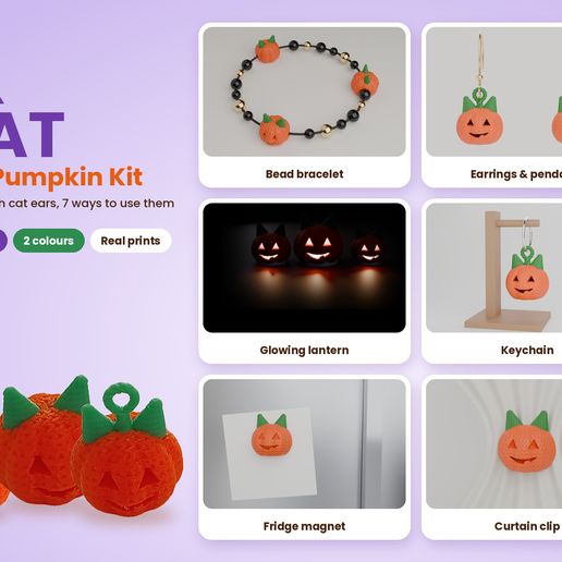 Knit Cat Pumpkin Kit: Halloween bead, charm, tealight cover, keychain, magnet