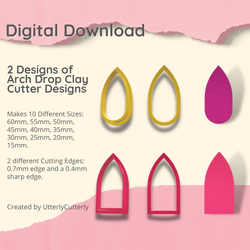 Arch 1 & 2 Clay Cutter - STL Digital File Download- 10 sizes and 2 Cutter Versions 3D model