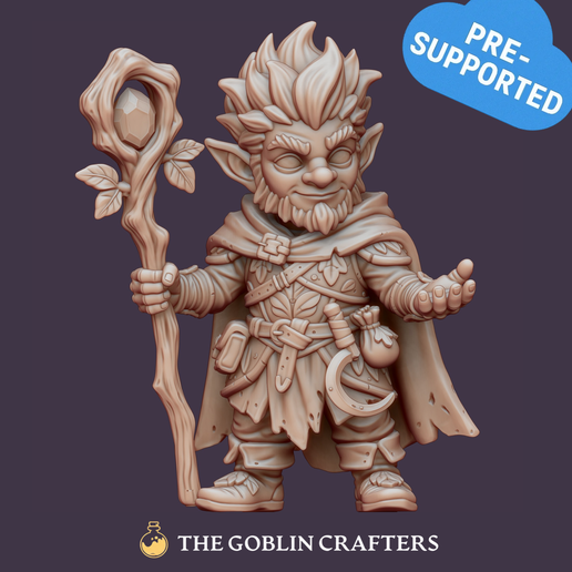Gnome Druid Male - Pre-Supported STL Miniature for Fantasy Tabletop RPGs