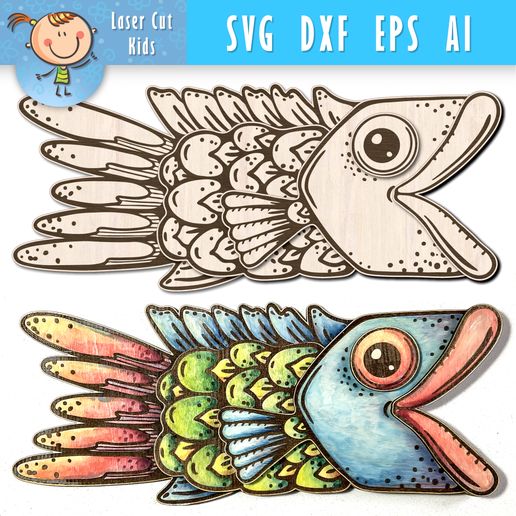 Layered Fish for Laser Cut, Wooden Wall Decor File, 3D Plywood Ocean Art Template, Glowforge CNC