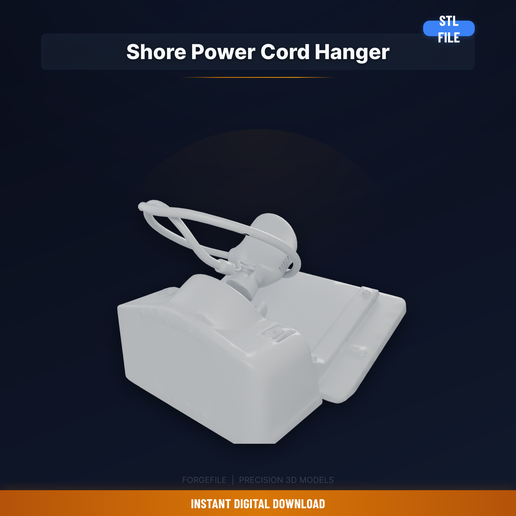 Rv Shore Power Cord Hanger Hook, Wall Mount, Holds Heavy - 3D Printable STL File