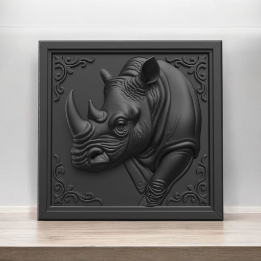 Rhino Relief Wall Art Ornamental 3D Printable Animal Sculpture 3D model