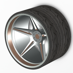 45°R.png STL file 5Spoke rim with tires・Template to download and 3D print
