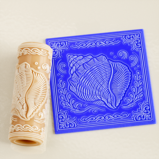 Sea Shell Texture Roller STL File – Coastal Ocean Design for Clay, Pottery & Fondant
