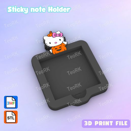 Post-It, Sticky Note Holder HELLO KITTY INSIDE A PUMPKIN - 3MF pre-painted , STL