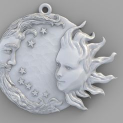 1.jpg Free STL file Sun and moon man and woman meeting pendant medallion jewelry 3D print model・Template to download and 3D print, Cadagency