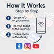 55555555555.jpg NFC Keychains Set – Social Media Logo Set (YouTube, TikTok, Instagram, Facebook, X, Etsy) – keychains with NFC chip slot