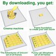 By downloading, you get: Frame foundation . to create your own movie ‘The Adventures of Unicorn’ ‘Funny cat’ lithophane set of 24 frames set of 25 frames STL file Sculptural Cinema・Model to download and 3D print