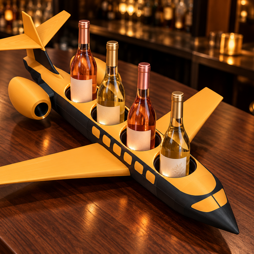 1-Meter Airplane Wine Bottle Holder | 4 Bottles | LED-Ready | 9-Part Assembly