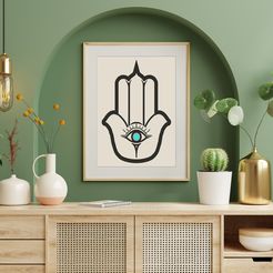 mockup-photo-frame-green-wall-mounted-wooden-cabinet.jpg STL file Phatima's Hand Wall Art・Model to download and 3D print