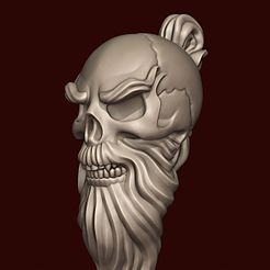 for-renderhub.jpg OBJ file Skull Sensei with a beard and a pigtail・3D printer model to download, 3DPrintArt