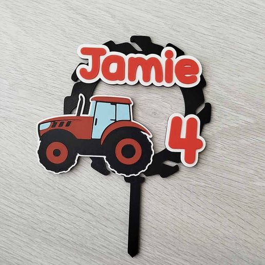 Cake topper with tractor and name - Jamie 3D model