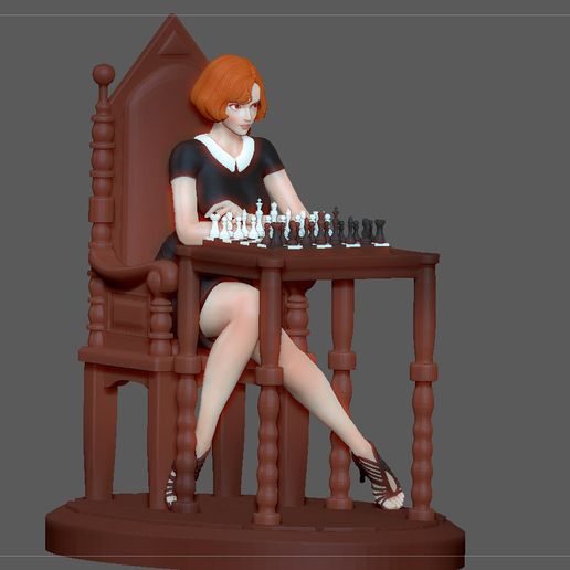 17.jpg QUEENS GAMBIT ANYA TAYLOR JOY CHESS GIRL CHARACTER STATUE 3D print model