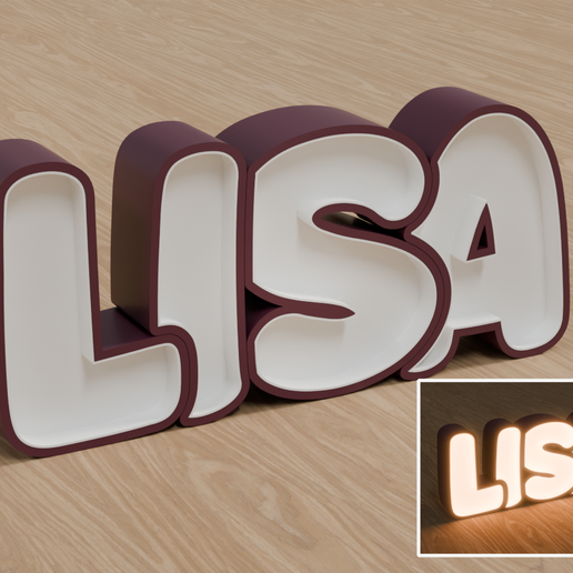 STL Files, Personalized LED Name Lamp "LISA" - Night Light for Kids Room, Gift for Newborn, Baptism, Birthday