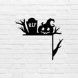 murbrique.jpg HALLOWEEN MURAL DECORATION grave door RIP pumpkin cemetery