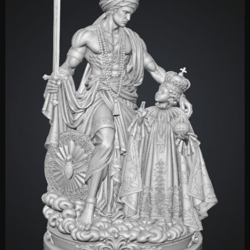 Oxalá Oxaguian y el Niño Jesús de Praga – Escultura Religiosa | Modelo STL para Impresión 3D