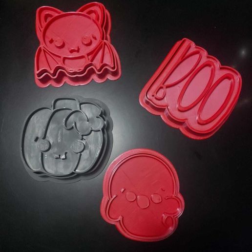 Halloween Cookie Cutter set (Bat, Pumpkin, Ghost & Boo) 3D model
