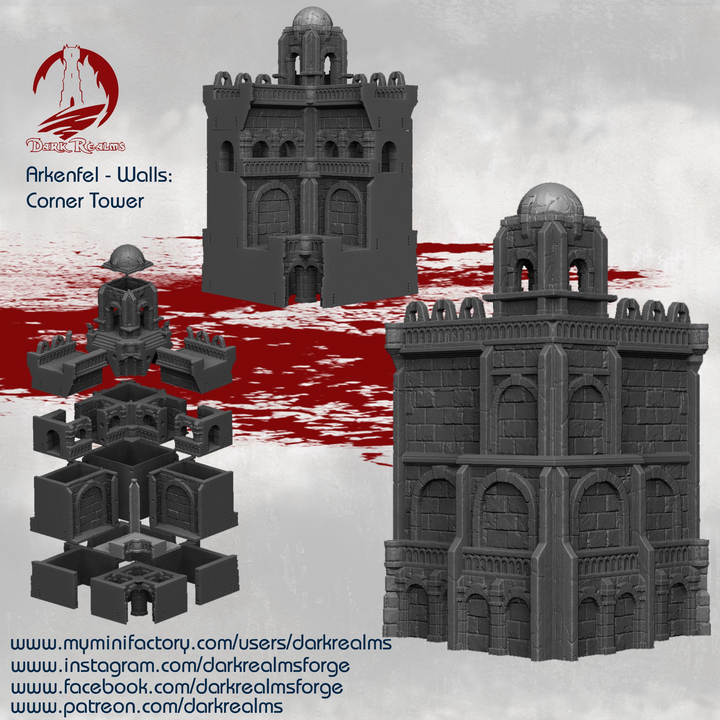 Arkenfel-Walls-Corner-Tower-Release.jpg Archivo 3D Muros de Arkenfel・Modelo para descargar y imprimir en 3D, DarkRealms