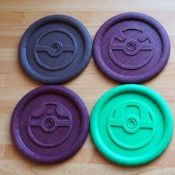 pokeball1.jpg Free STL file Pokemon Pokeball Coasters・3D printable design to download