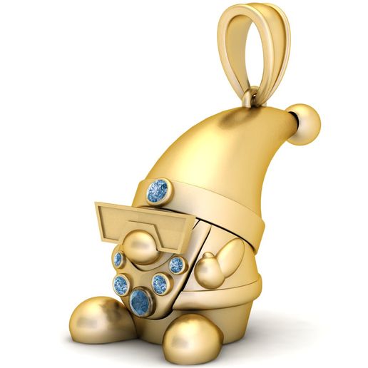 Luxury Gold Gnome Pendant with Blue Stone Accents