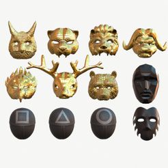 All_Masks_Image.jpg Télécharger fichier 3D Squid game Mask Bundle model 3D Model Collection • Plan imprimable en 3D, gilviel