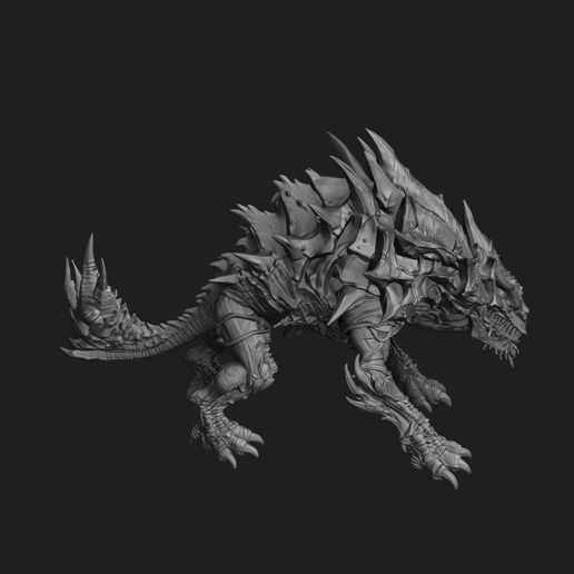 Armored Obsidian Rift-Hound 3D Printable Miniature - Dark Fantasy Beast