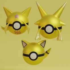 pokeball-abra-line-render.jpg STL file Pokemon Abra Kadabra Alakazam Pokeball・Design to download and 3D print
