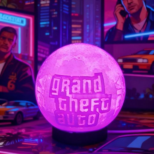 Fortnite-Globe-Scene-4.jpeg GTA 6 Lithophane Globe (3-Image Edition) | 10cm Sphere + Base for 001 Puck Light | Internal Supports Only | STL with Commercial Licence