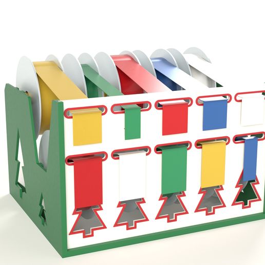 Ribbon Spool Organizer - Rack for 10 Ribbon Spools with Pull-Through Slots, No Supports, 2-Colour