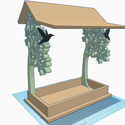Copy-of-bird-feeder.png Download file Bird House Feeder - rustic look, trees silhouettes and birds decoration • 3D printable design, Allexxe