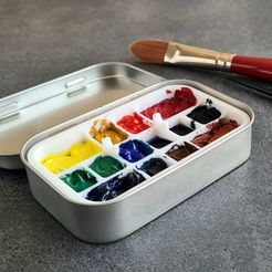 20220712_152132.jpg Mini Watercolor Palette for Altoids Tin Cans - 14 Wells - Brush holder