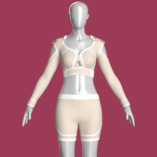Girls Hooded Crop Top With Biker Shorts-Outfit | Marvelous / Clo3d / obj / fbx