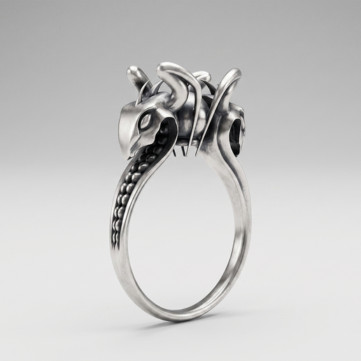 Twin Snake Head Gemstone Prong Setting Ring