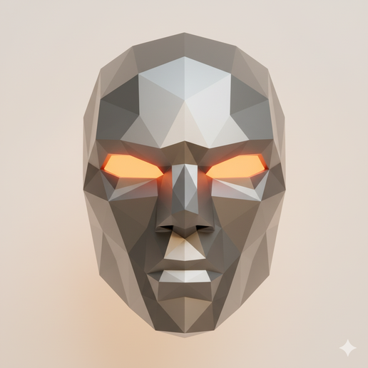 Mask with glowing eyes (low-poly effect) - Halloween, spooky, scary, horror, creepy, haunted, October 31, trick or treat, pumpkin, jack o’ lantern, jackolantern, ghost, skeleton, skull, zombie, witch, vampire, monster, mummy, Frankenstein 3D Model 3D model